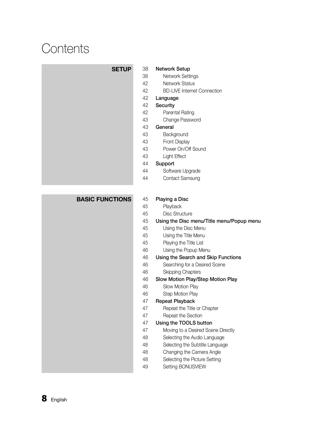 Samsung BD-C6900/SAH Playing a Disc, Playback, Disc Structure, Using the Disc menu/Title menu/Popup menu, Slow Motion Play 