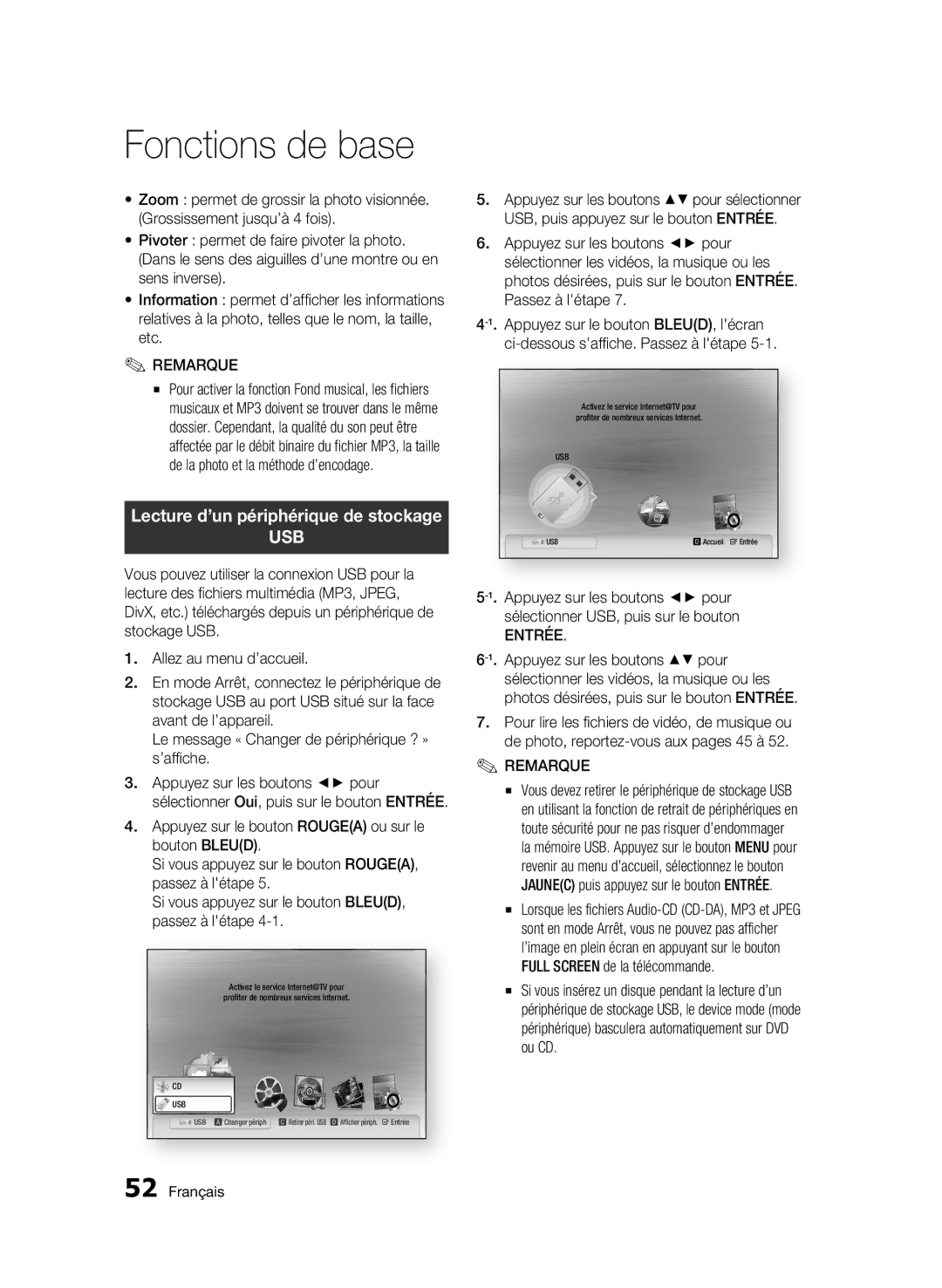 Samsung BD-C6900/EDC, BD-C6900/XEN, BD-C6900/XAA, BD-C6900/XEF, BD-C6900/XEE manual Lecture d’un périphérique de stockage, Usb 