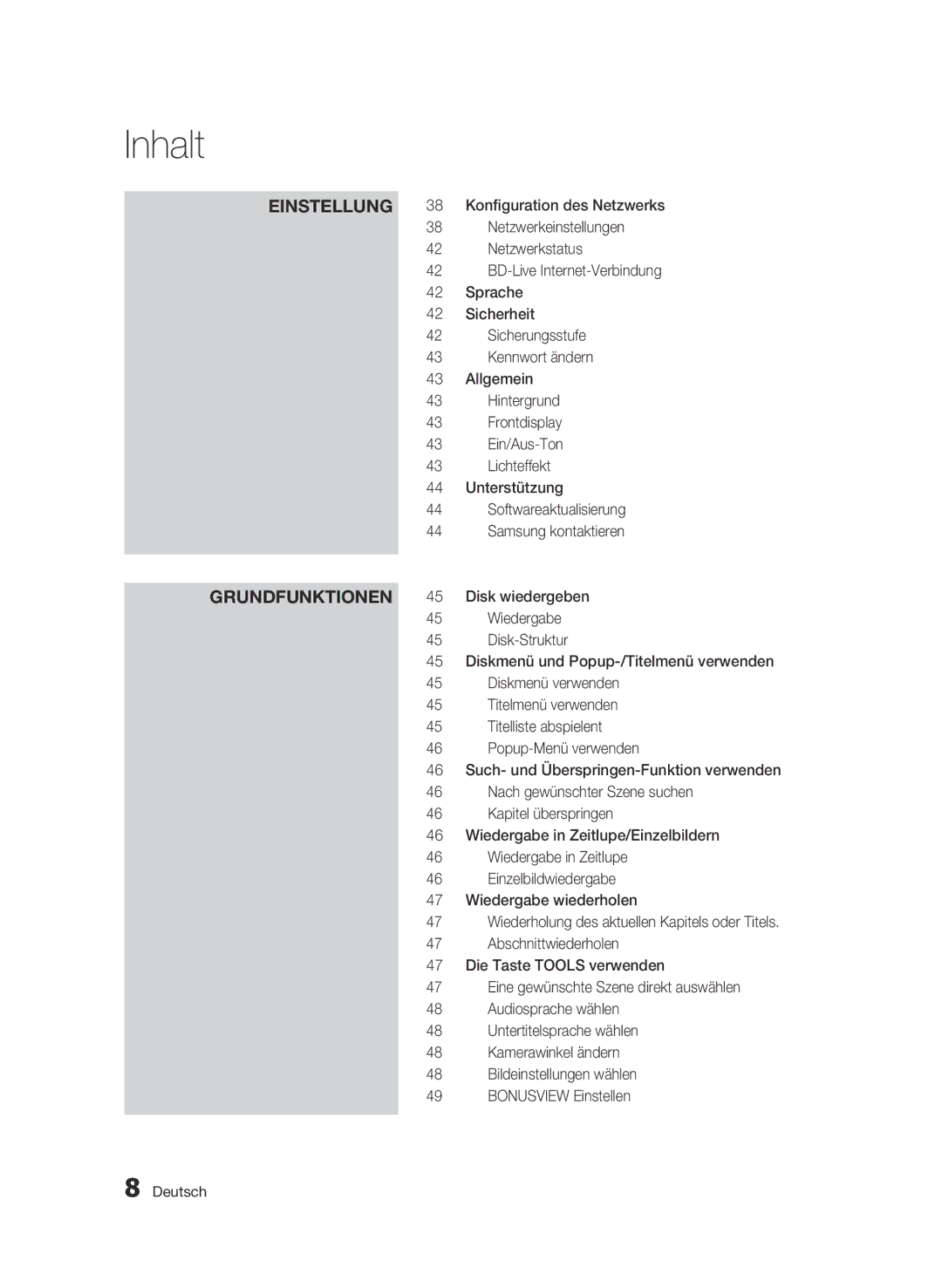 Samsung BD-C6900/XEE manual Konfiguration des Netzwerks, Netzwerkeinstellungen, Netzwerkstatus, BD-Live Internet-Verbindung 