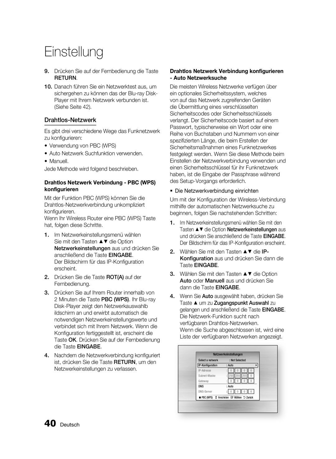 Samsung BD-C6900/XEN, BD-C6900/EDC manual Drahtlos-Netzwerk, Drücken Sie auf der Fernbedienung die Taste, Siehe Seite 