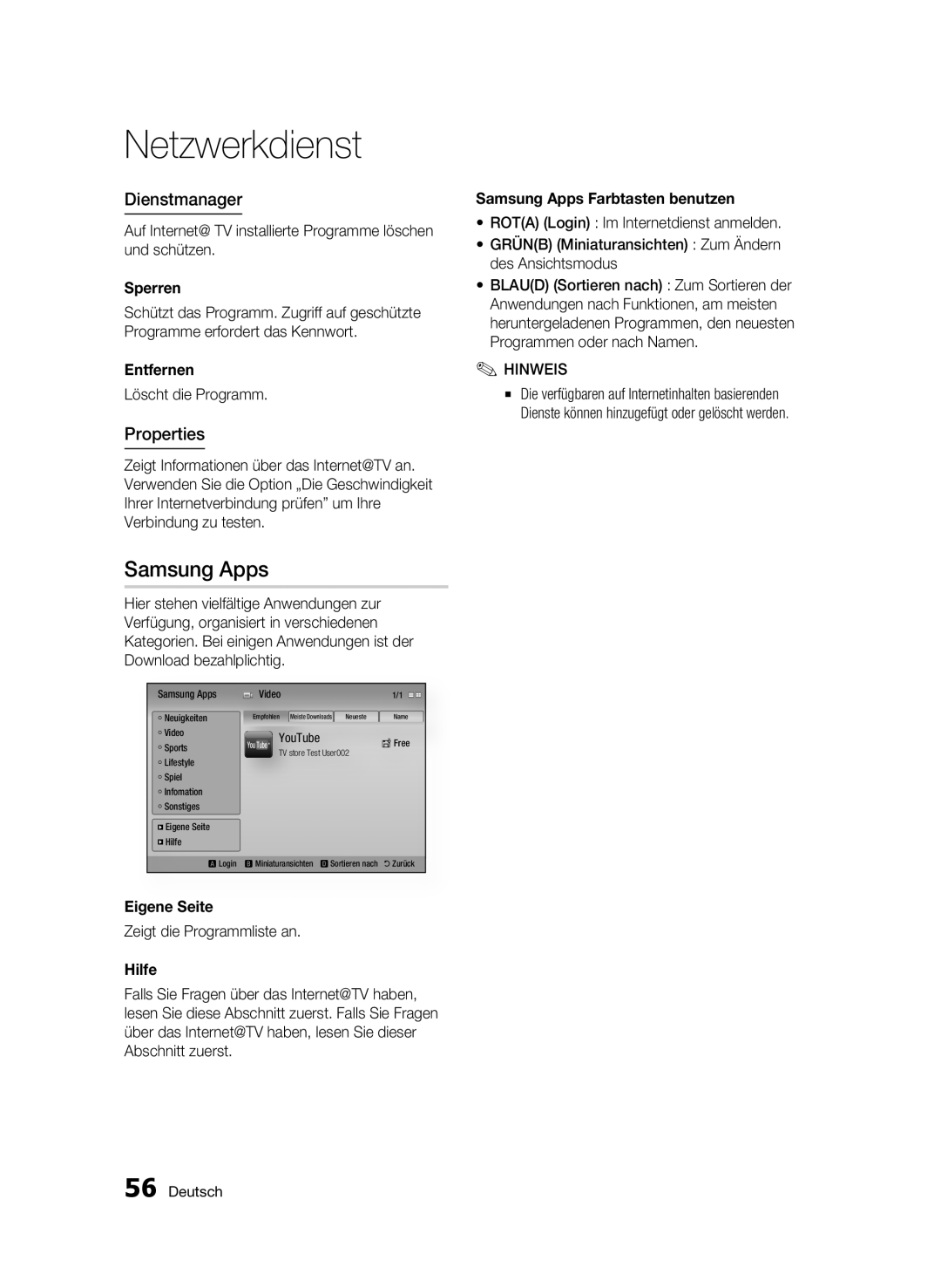 Samsung BD-C6900/XAA, BD-C6900/EDC, BD-C6900/XEN, BD-C6900/XEF, BD-C6900/XEE manual Dienstmanager 