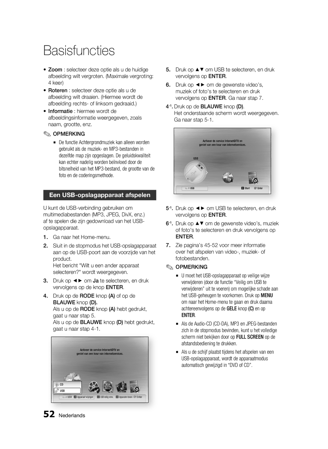 Samsung BD-C6900/XEN manual Een USB-opslagapparaat afspelen, Druk op om USB te selecteren, en druk vervolgens op Enter 