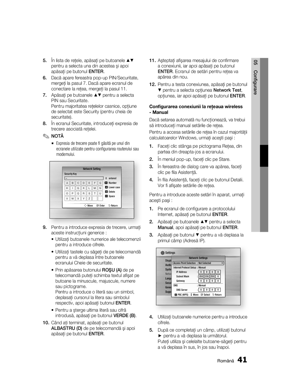 Samsung BD-C6900/EDC manual Configurarea conexiunii la reţeaua wireless Manual 