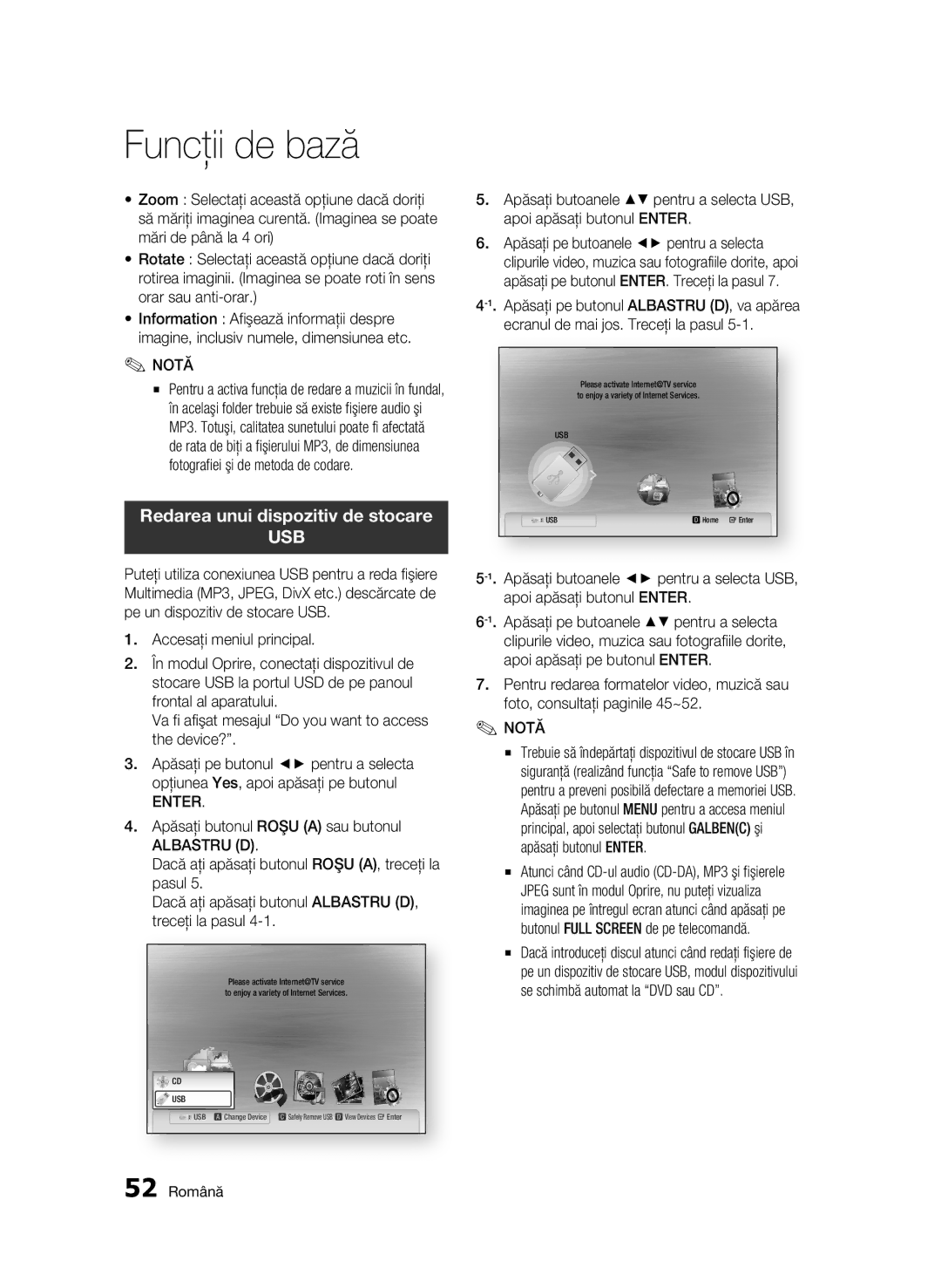 Samsung BD-C6900/EDC manual Redarea unui dispozitiv de stocare, 52 Română 