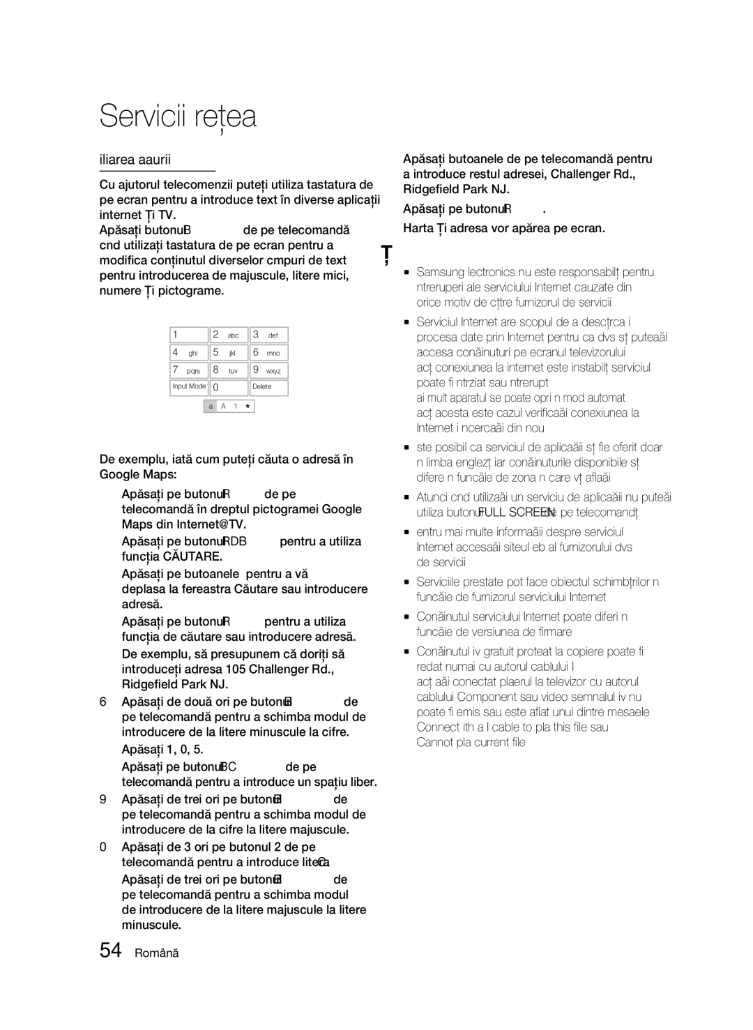 Samsung BD-C6900/EDC manual Utilizarea tastaturii, Apăsaţi ‘1’, ‘0’, ‘5’, 54 Română 