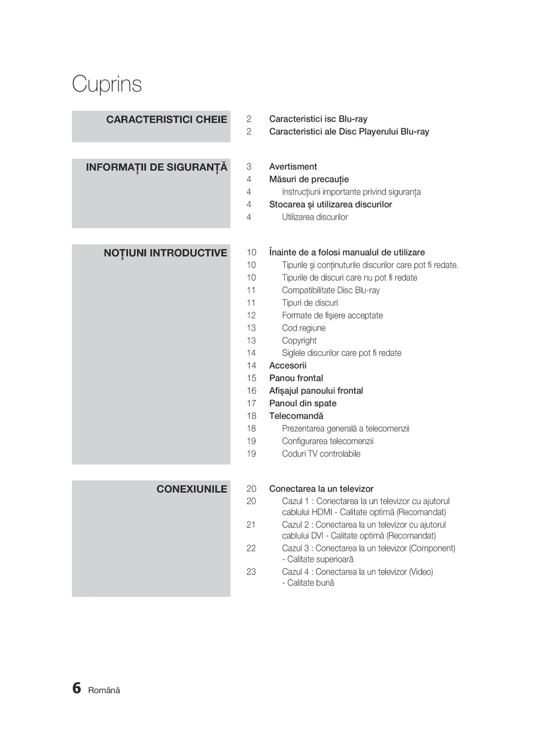 Samsung BD-C6900/EDC manual Cuprins 