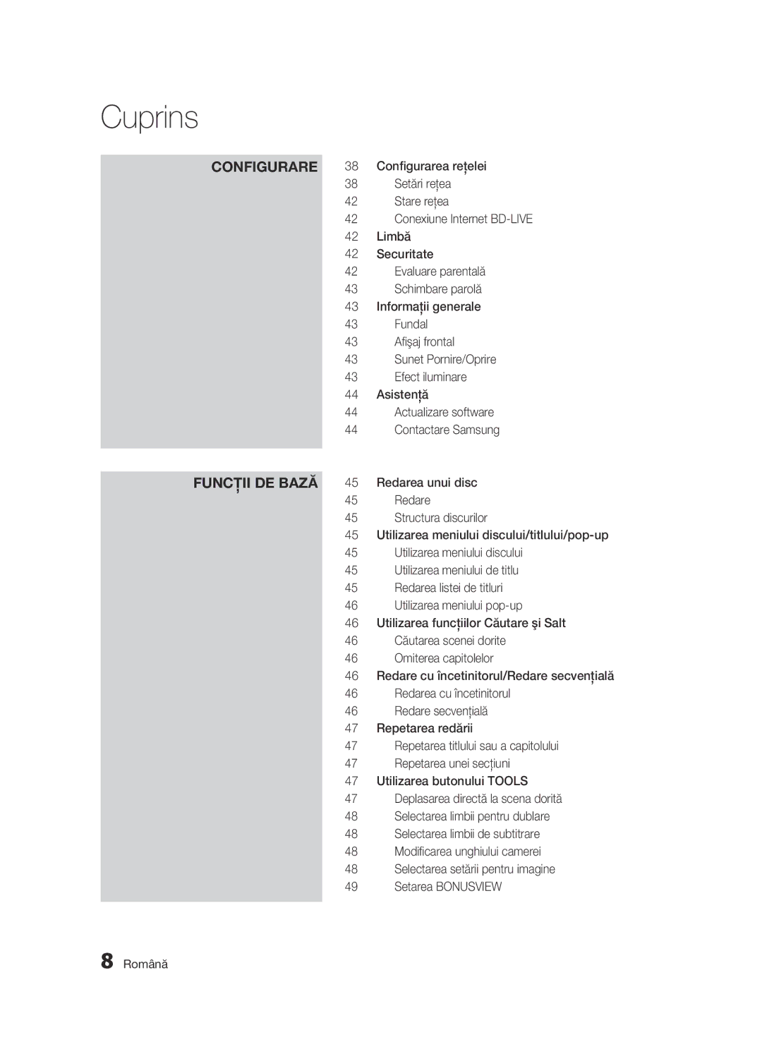 Samsung BD-C6900/EDC manual Configurarea reţelei, Setări reţea, Stare reţea, Conexiune Internet BD-LIVE, Limbă, Securitate 