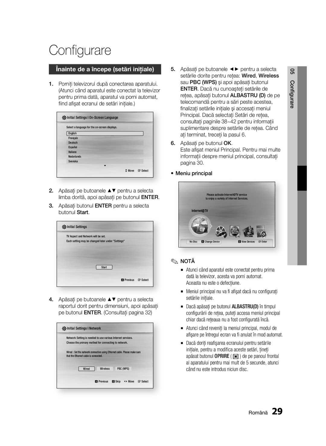 Samsung BD-C6900/EDC manual Înainte de a începe setări iniţiale, Configurare Română 