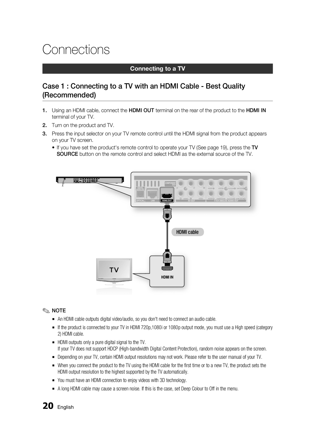 Samsung BD-C6900/UMG, BD-C6900/MEA, BD-C6900/LAG, BD-C6900/HAC, BD-C6900/AFR, BD-C6900/OT manual Connections, Connecting to a TV 