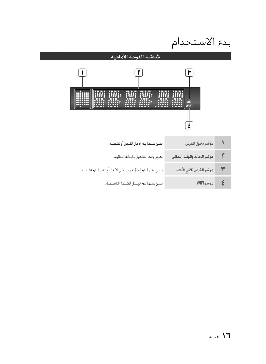 Samsung BD-C6900/MEA manual ةيماملأا ةحوللا ةشاش, هليغشت وأ صرقلا لاخدإ متي امدنع ئضي, ةيلاحلا ةلاحلاو ليغشتلا تقو ضرعي 