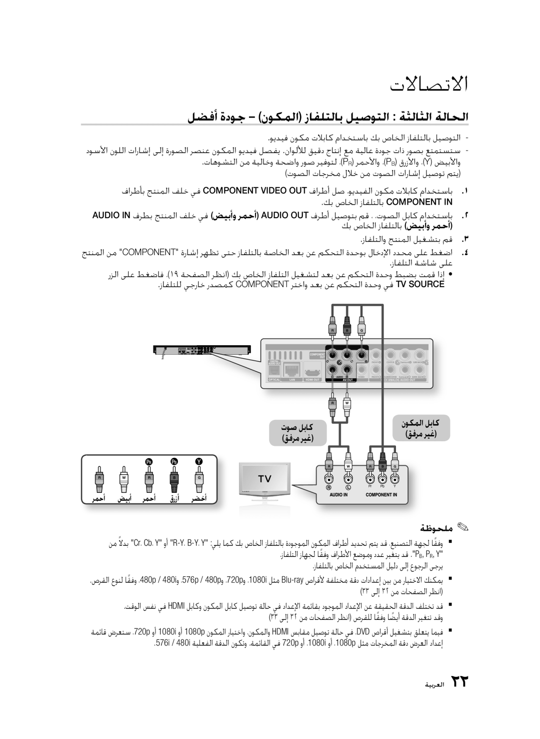 Samsung BD-C6900/UMG لضفأ ةدوج نوكملا زافلتلاب ليصوتلا ةثلاثلا ةلاحلا, 33 ىلإ 32 نم تاحفصلا رظنا, نيب نم رايتخلاا كنكمي 