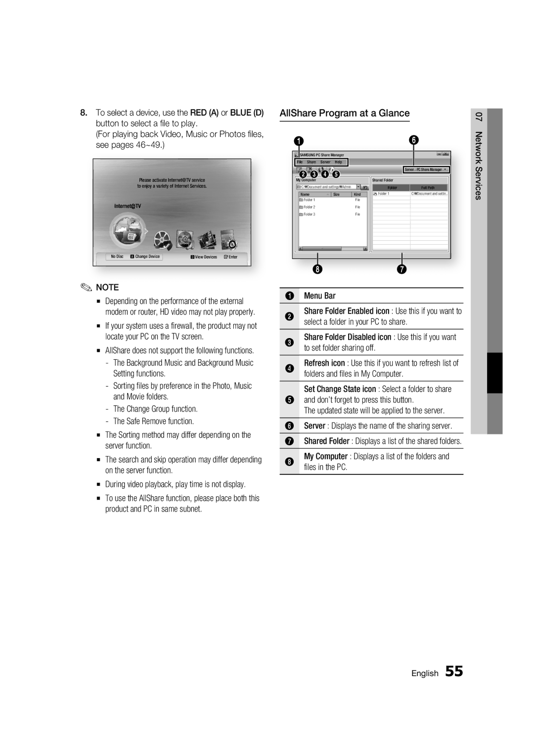 Samsung BD-C6900/SAM, BD-C6900/MEA manual AllShare Program at a Glance 