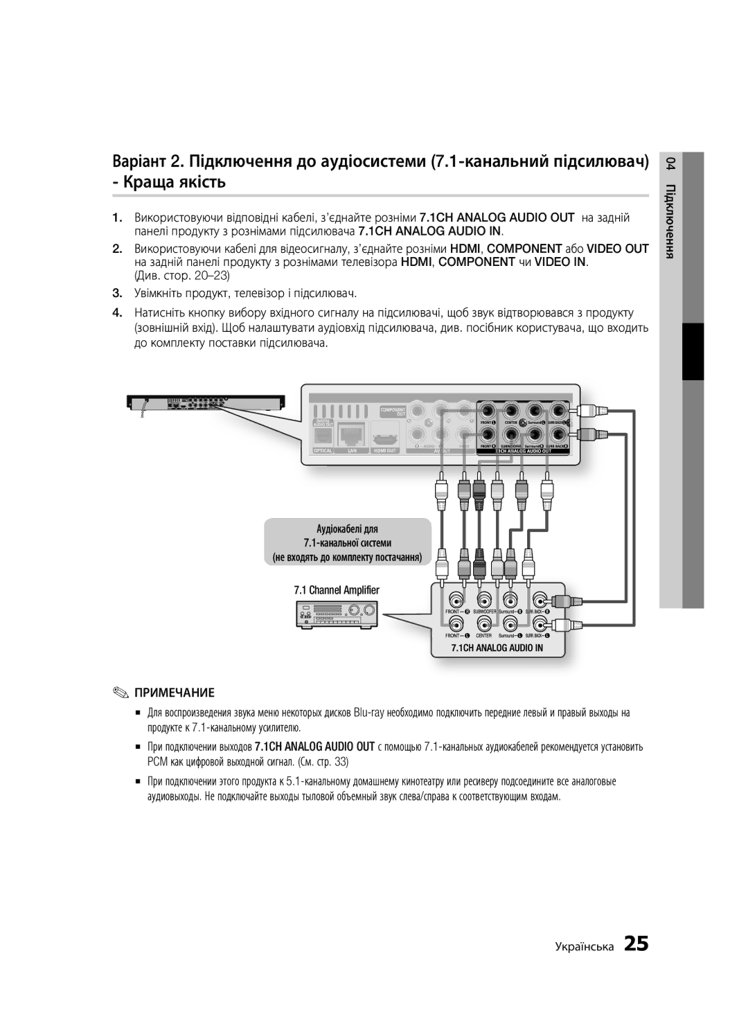 Samsung BD-C6900P/XER, BD-C6900/XER manual Примечание, 04 Підключення Українська 