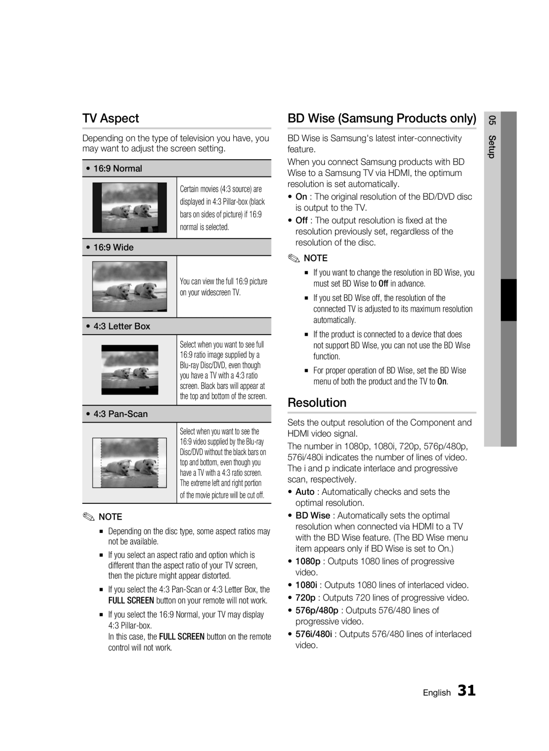 Samsung BD-C6900/XER, BD-C6900P/XER manual TV Aspect, BD Wise Samsung Products only, Resolution 