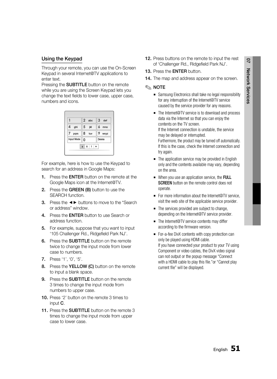 Samsung BD-C6900/XER, BD-C6900P/XER manual Using the Keypad, Press the Enter button Map and address appear on the screen 