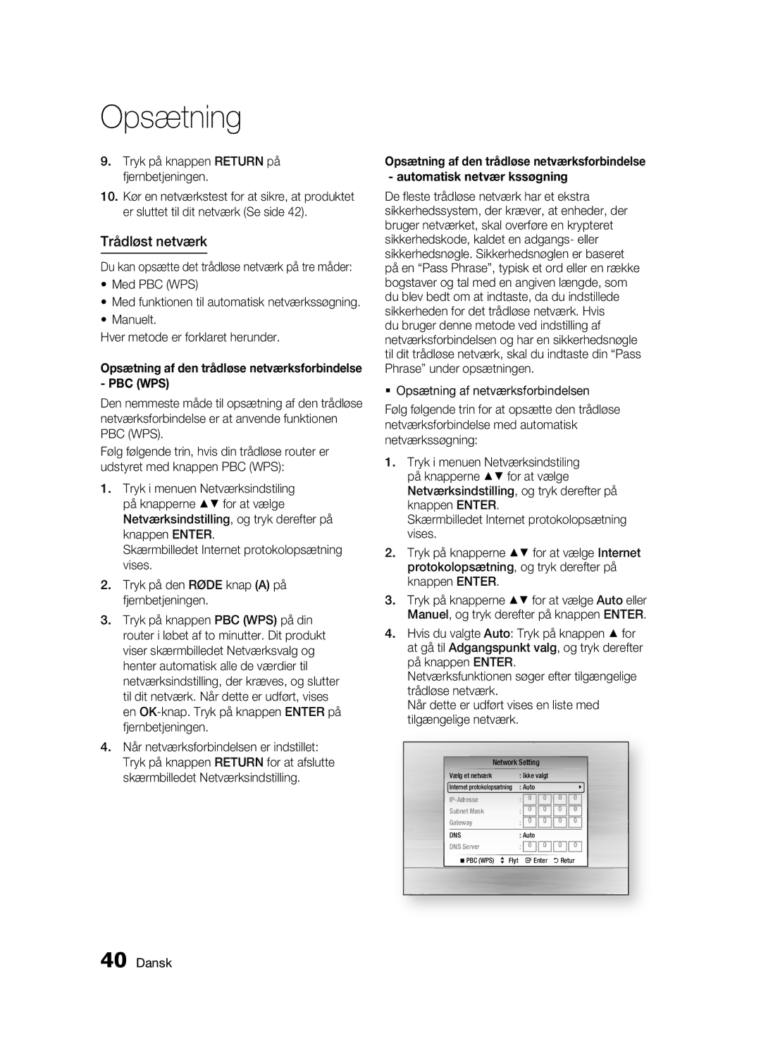 Samsung BD-C6900/XEE manual Trådløst netværk, Tryk på knappen Return på fjernbetjeningen 