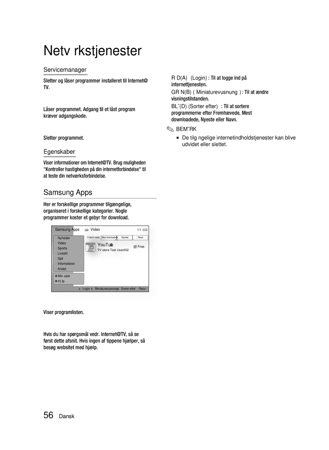 Samsung BD-C6900/XEE manual Samsung Apps, Servicemanager, Egenskaber 