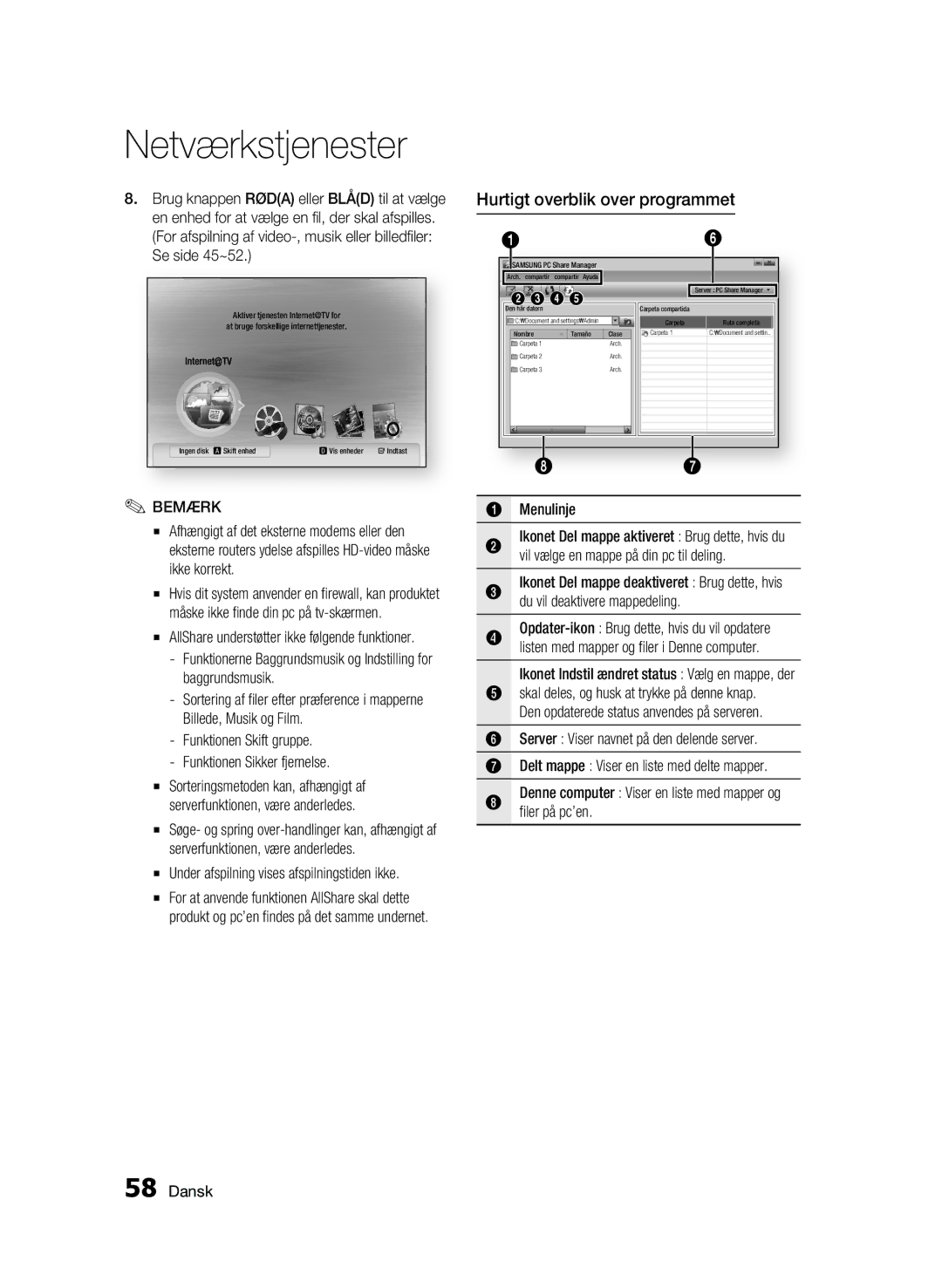 Samsung BD-C6900/XEE manual Hurtigt overblik over programmet, Under afspilning vises afspilningstiden ikke 