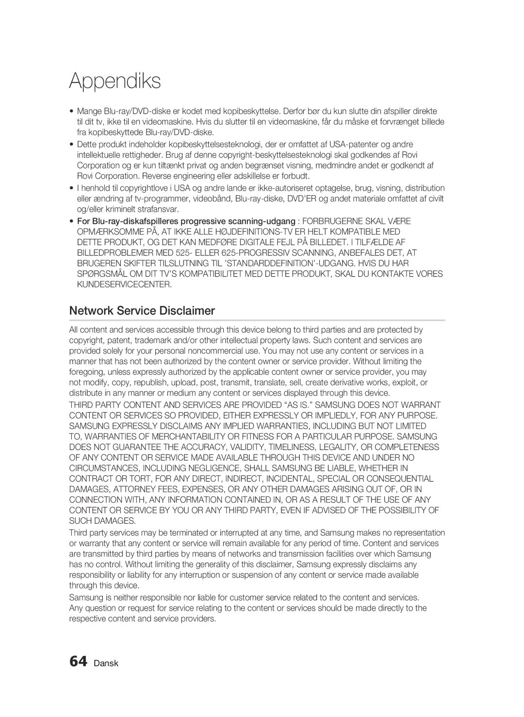 Samsung BD-C6900/XEE manual Network Service Disclaimer 