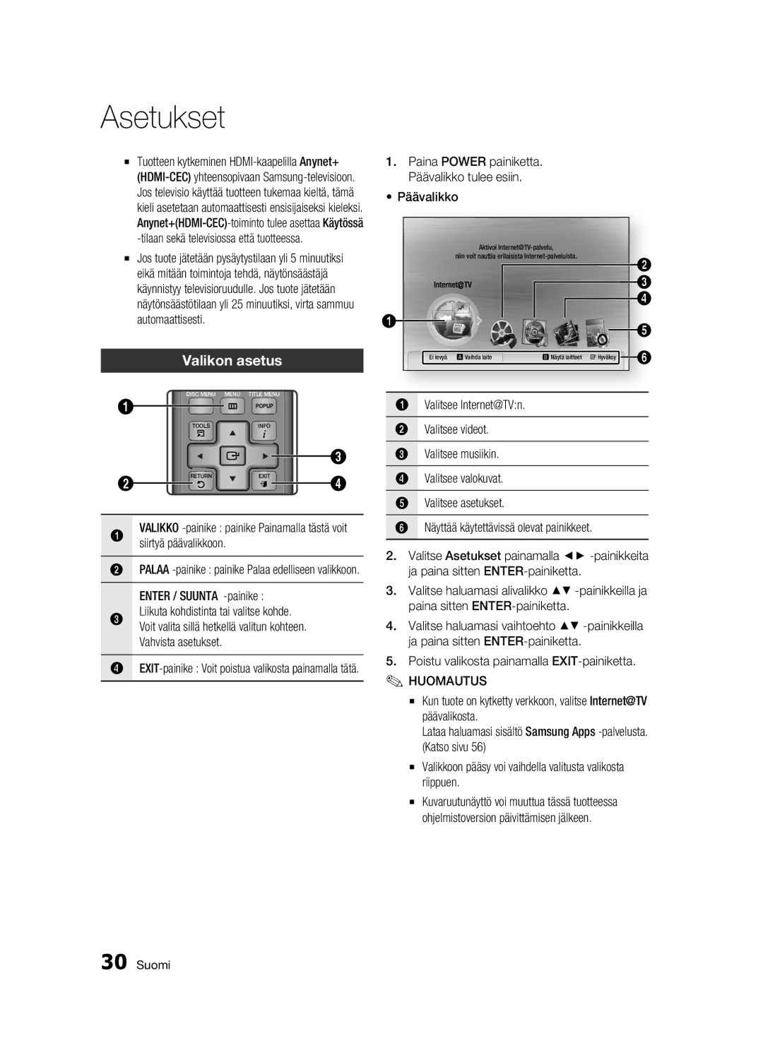 Samsung BD-C6900/XEE manual Valikon asetus 