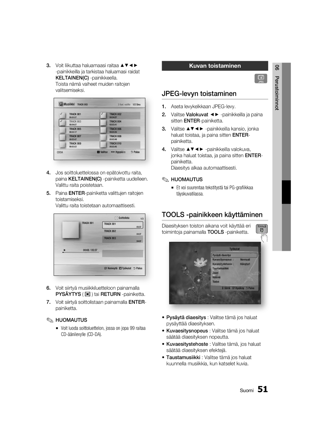 Samsung BD-C6900/XEE manual JPEG-levyn toistaminen, Tools -painikkeen käyttäminen, Kuvan toistaminen 