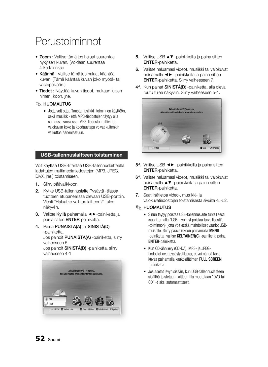 Samsung BD-C6900/XEE manual USB-tallennuslaitteen toistaminen, Valitse USB -painikkeilla ja paina sitten ENTER-painiketta 