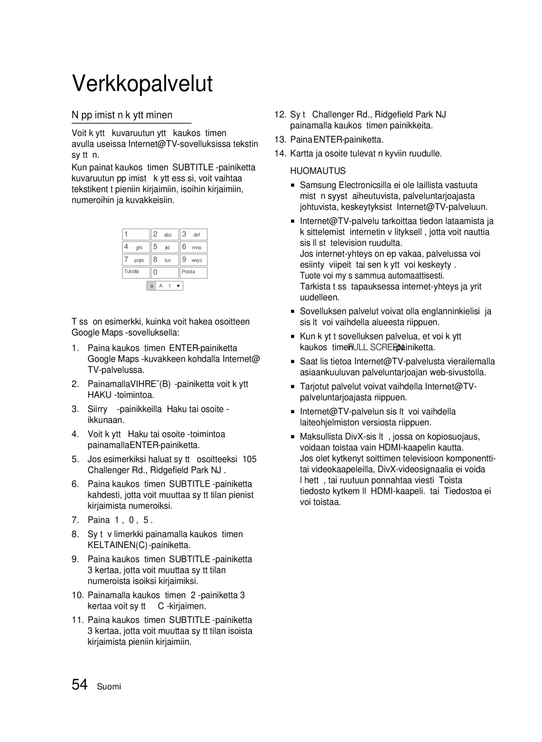 Samsung BD-C6900/XEE manual Näppäimistön käyttäminen 