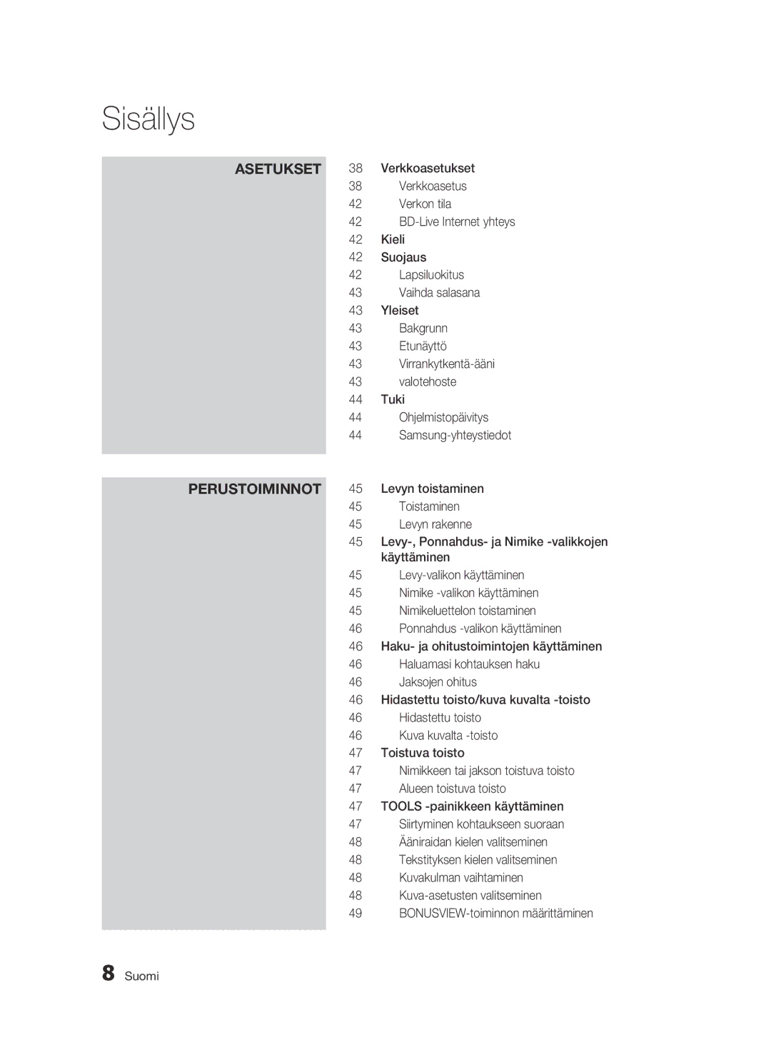 Samsung BD-C6900/XEE Verkkoasetukset, Verkkoasetus, Verkon tila, BD-Live Internet yhteys, Kieli, Suojaus, Lapsiluokitus 