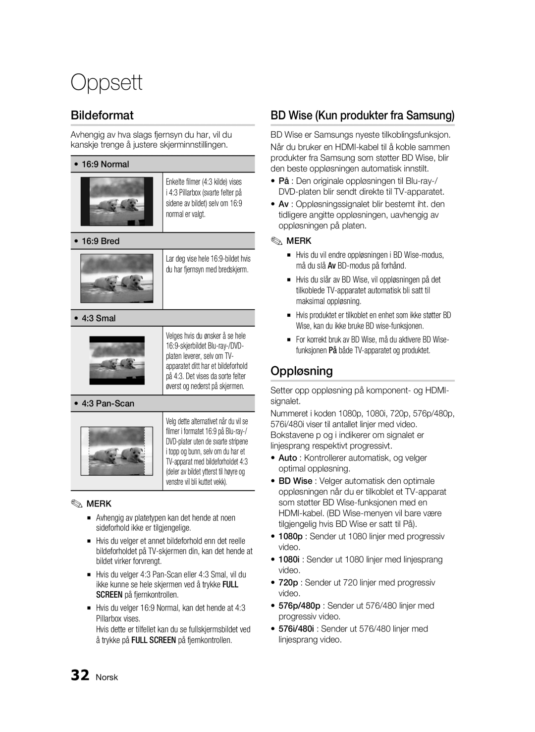 Samsung BD-C6900/XEE manual Bildeformat, BD Wise Kun produkter fra Samsung, Oppløsning 