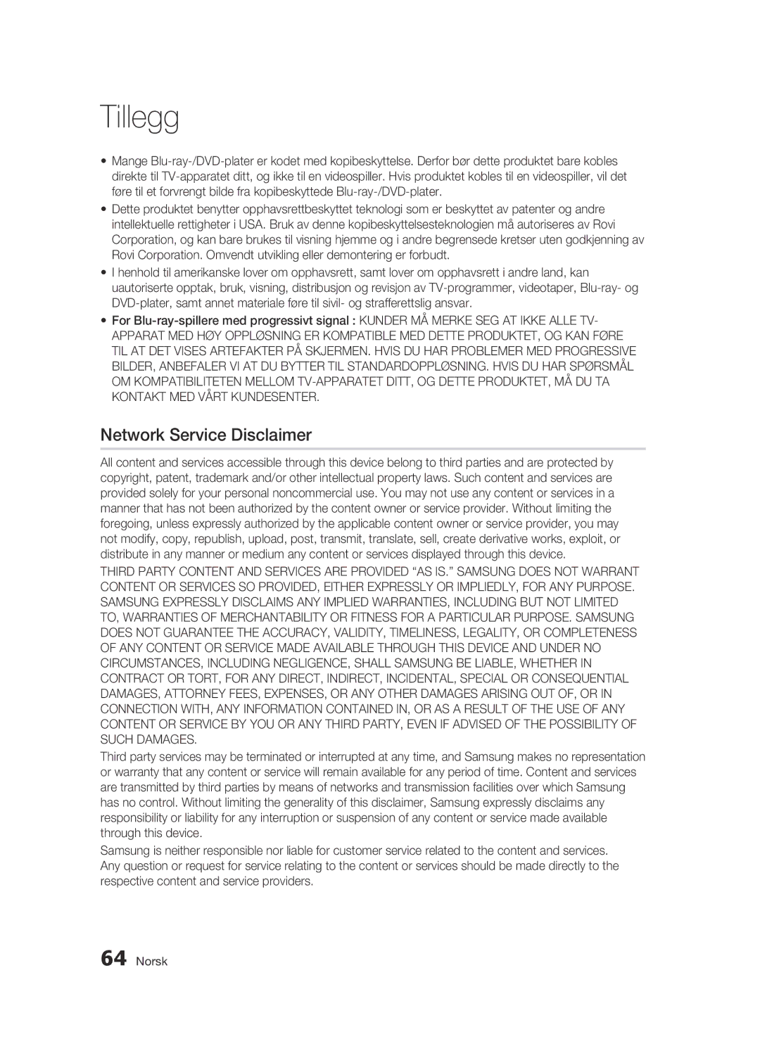 Samsung BD-C6900/XEE manual Network Service Disclaimer 