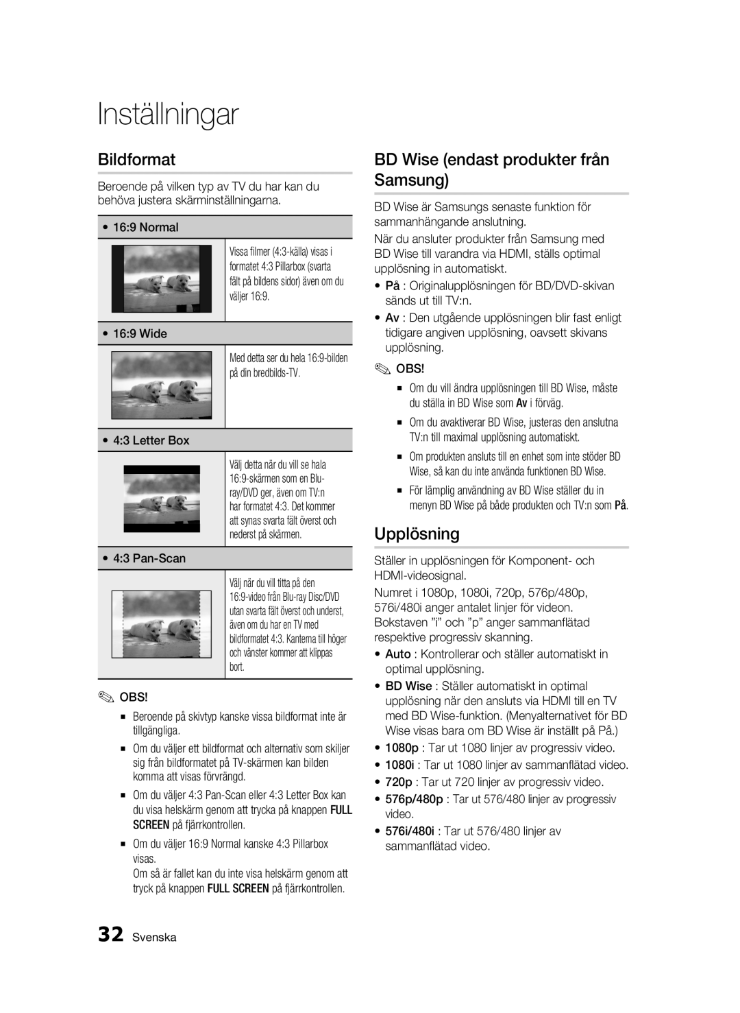 Samsung BD-C6900/XEE manual Bildformat, BD Wise endast produkter från Samsung, Upplösning 