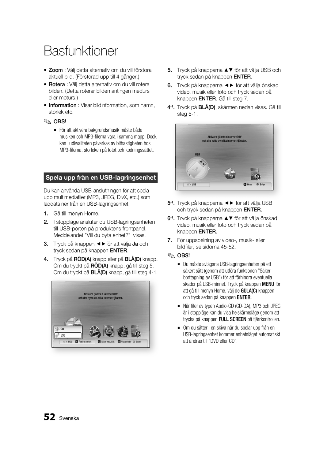 Samsung BD-C6900/XEE manual Spela upp från en USB-lagringsenhet, Gå till menyn Home 