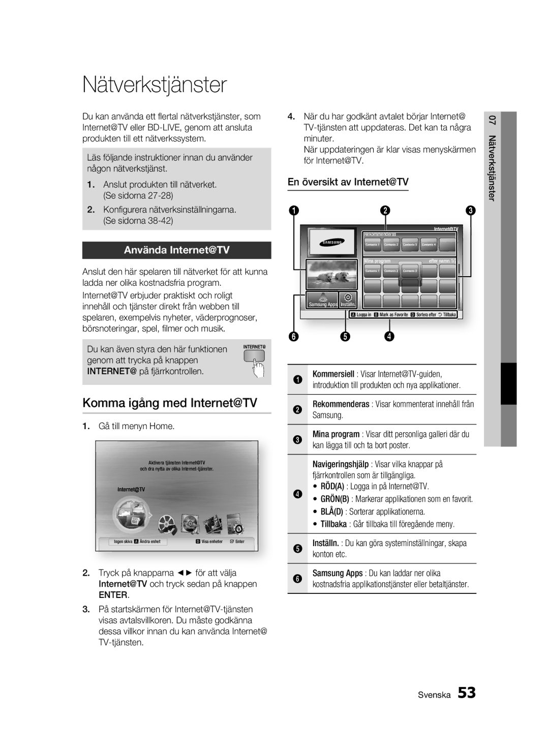 Samsung BD-C6900/XEE manual Nätverkstjänster, Komma igång med Internet@TV, Använda Internet@TV, En översikt av Internet@TV 