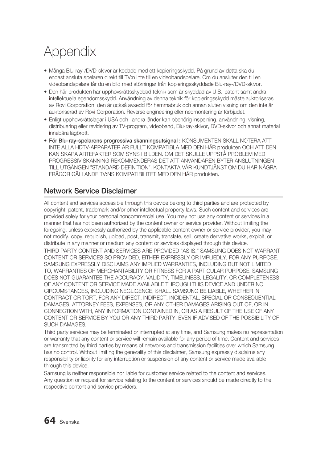 Samsung BD-C6900/XEE manual Network Service Disclaimer 