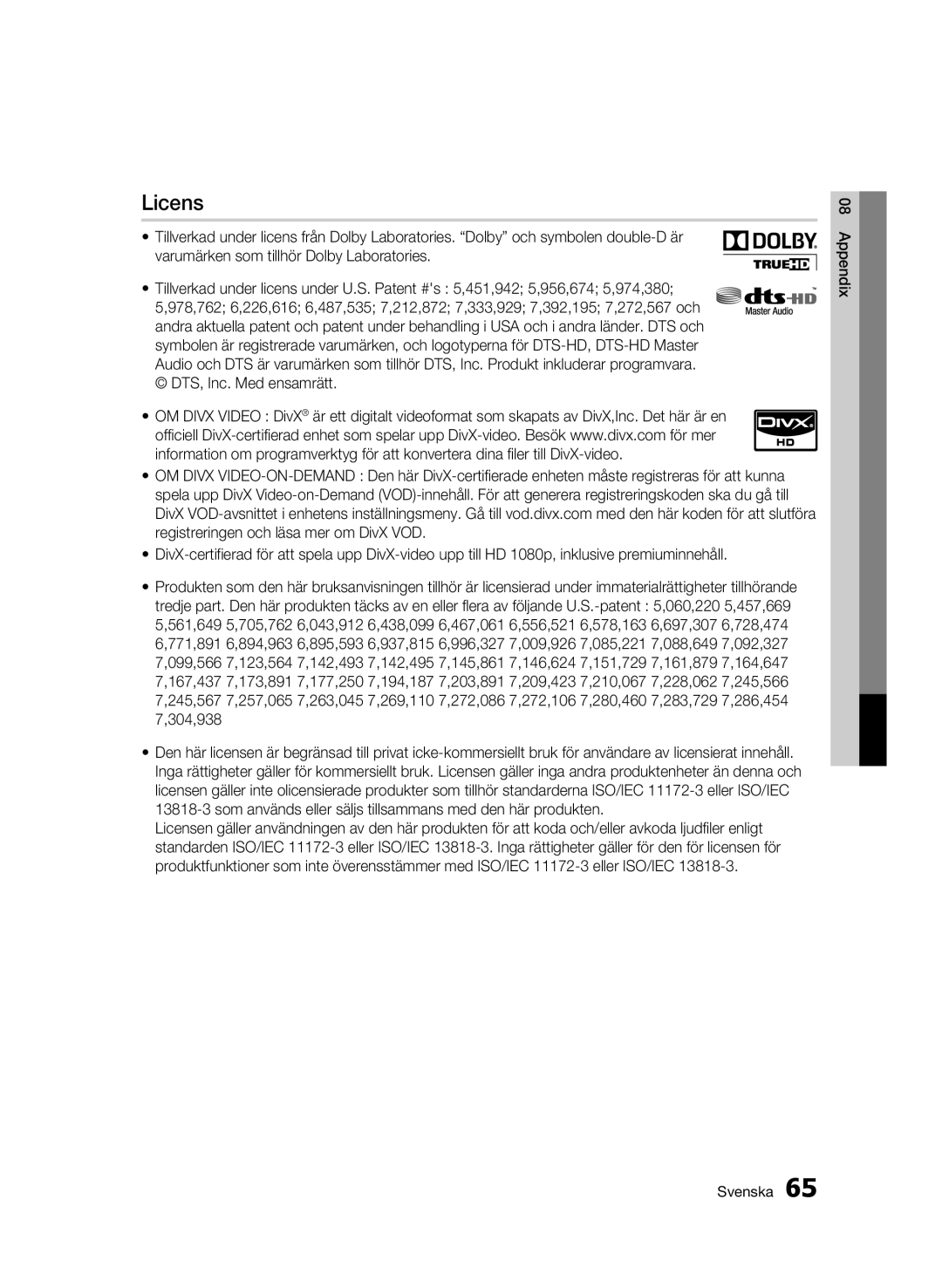 Samsung BD-C6900/XEE manual Licens 