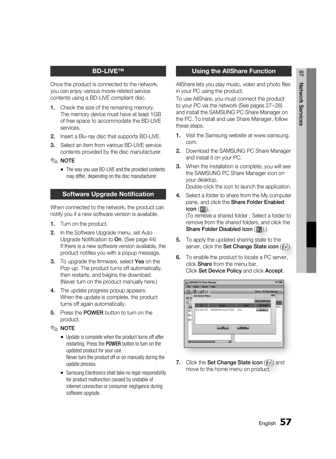 Samsung BD-C6900/XEF, BD-C6900/MEA manual Using the AllShare Function, Double-click the icon to launch the application 