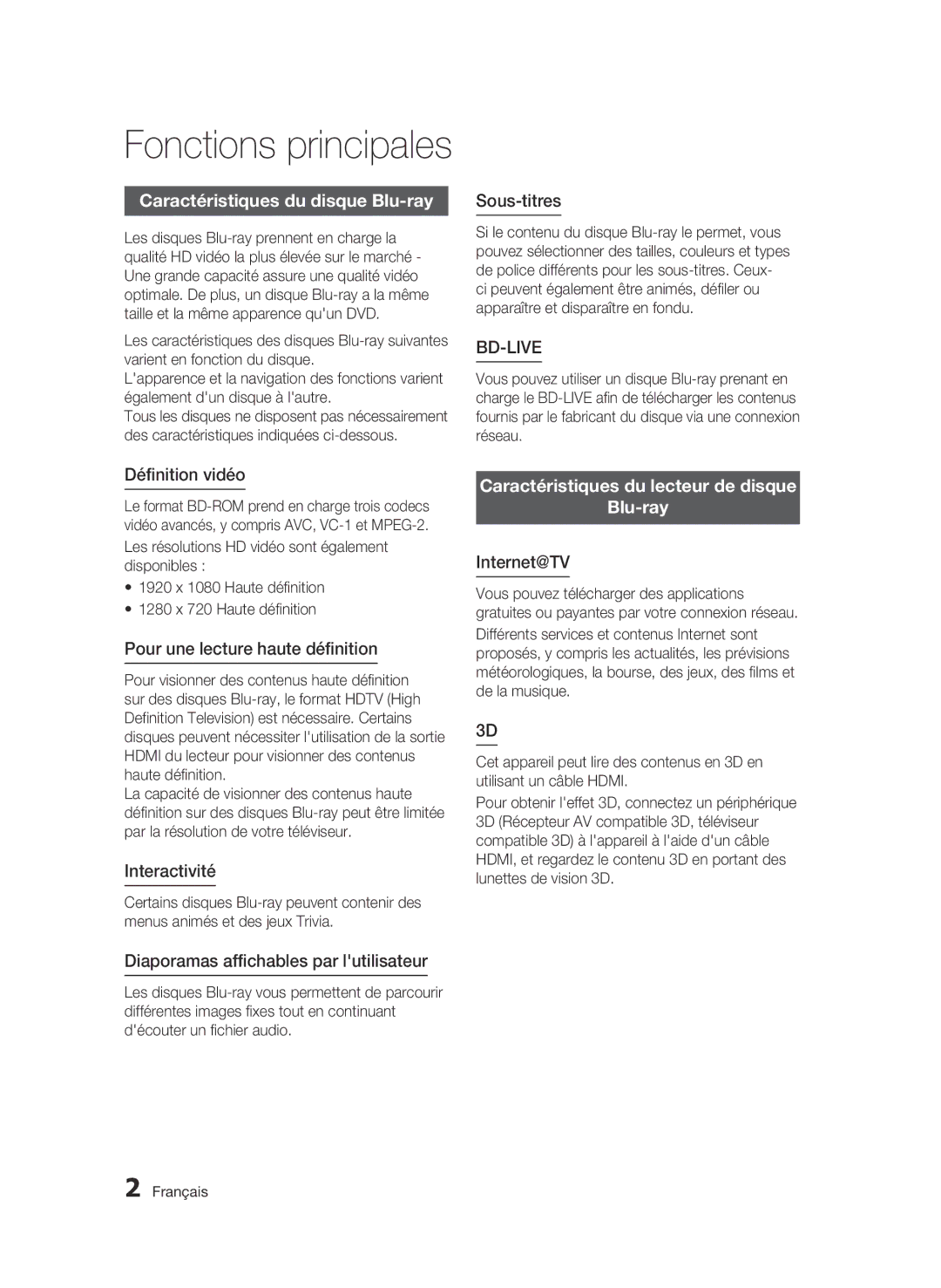 Samsung BD-C6900/MEA, BD-C6900/XEF manual Caractéristiques du disque Blu-ray, Caractéristiques du lecteur de disque Blu-ray 