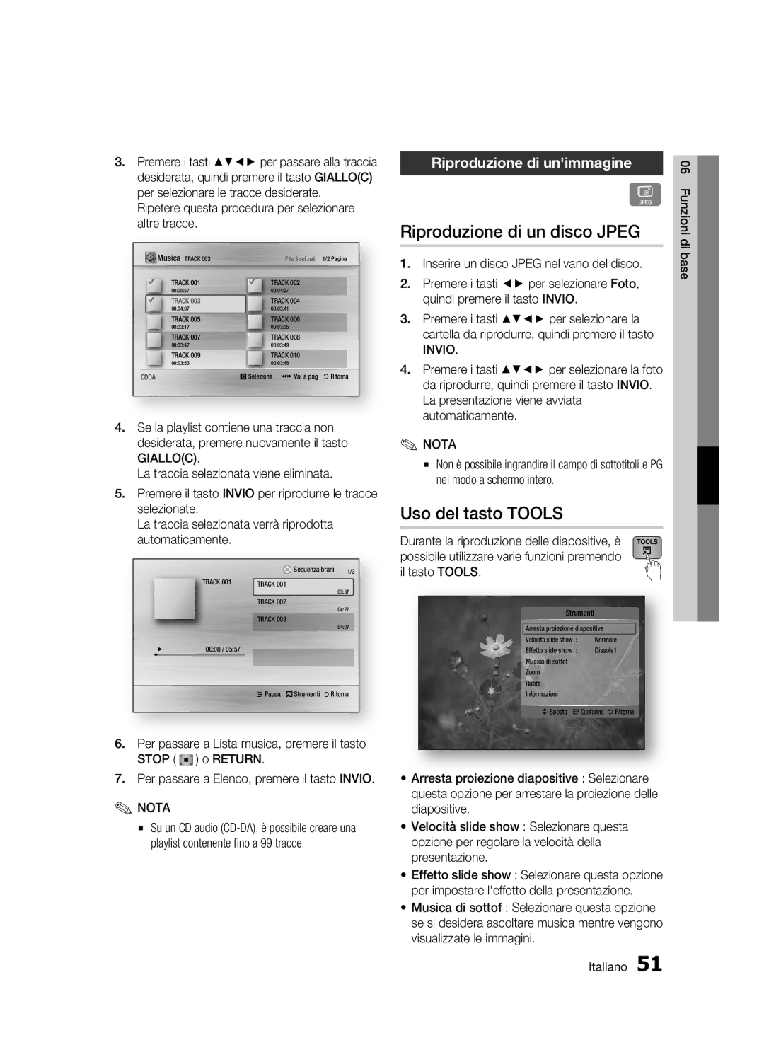 Samsung BD-C6900/MEA, BD-C6900/XEF manual Riproduzione di un disco Jpeg, Uso del tasto Tools, Riproduzione di unimmagine 