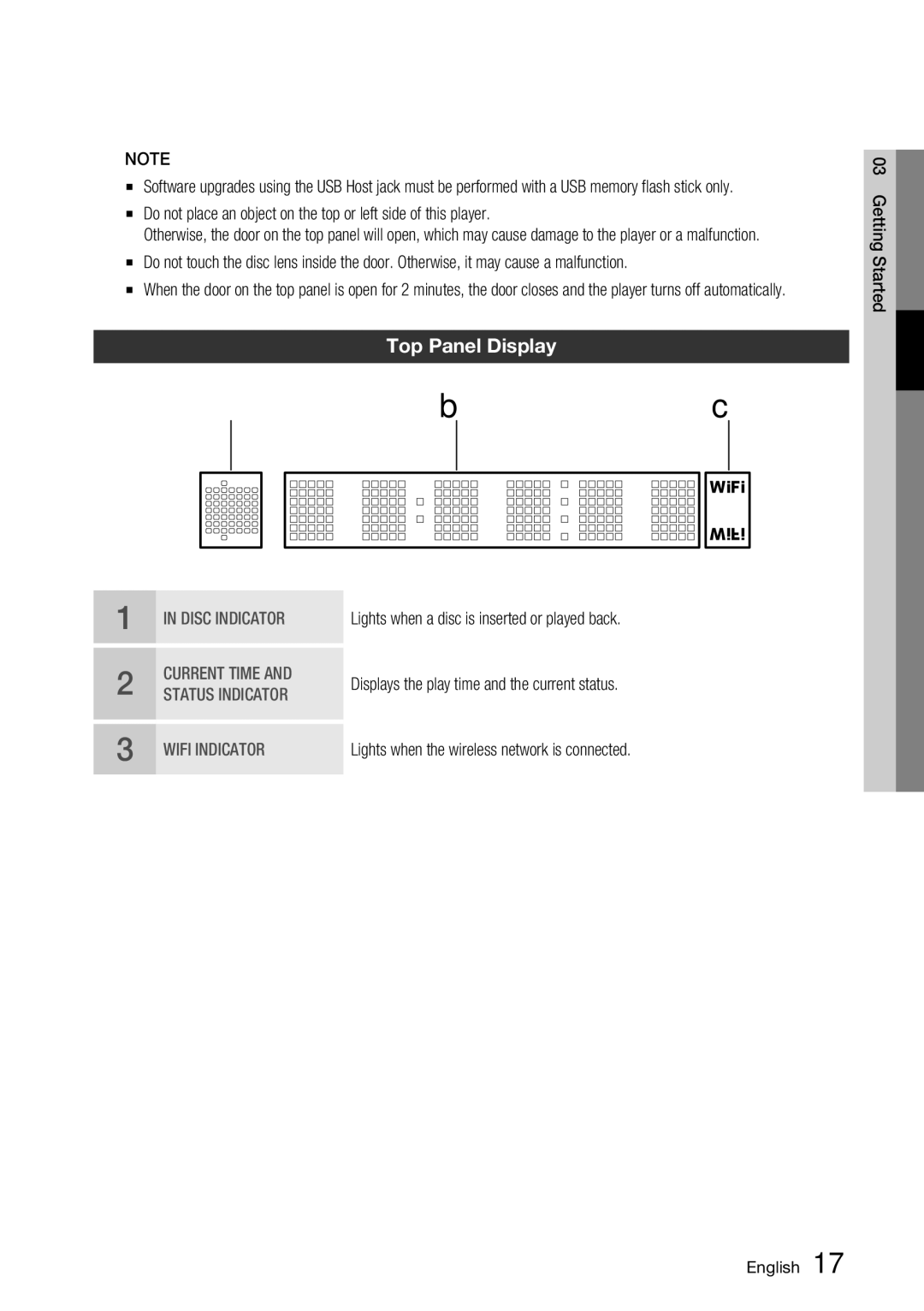 Samsung BD-C7500 user manual Top Panel Display 