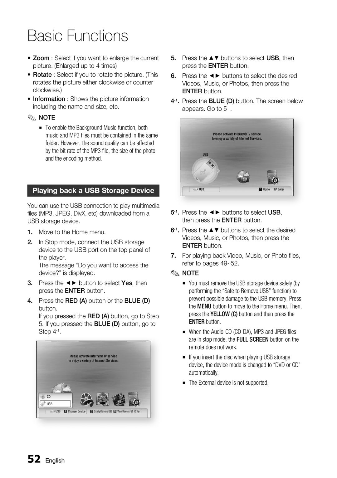 Samsung BD-C7500 user manual Playing back a USB Storage Device 