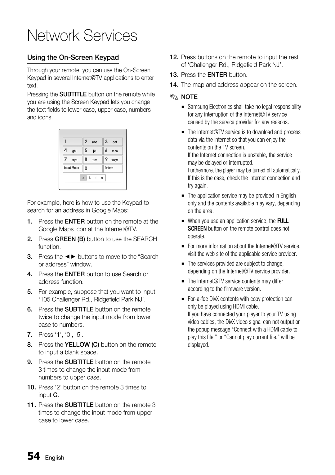 Samsung BD-C7500 user manual Using the On-Screen Keypad, Press the Enter button Map and address appear on the screen 