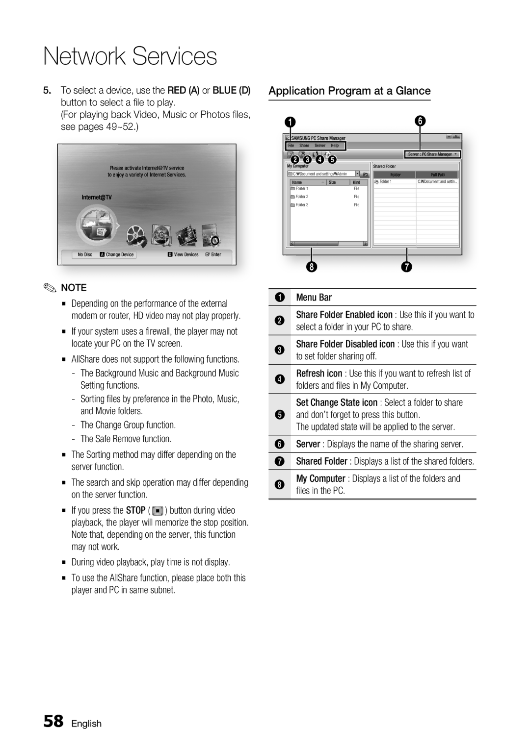 Samsung BD-C7500 Application Program at a Glance, May not work, My Computer Displays a list of the folders Files in the PC 