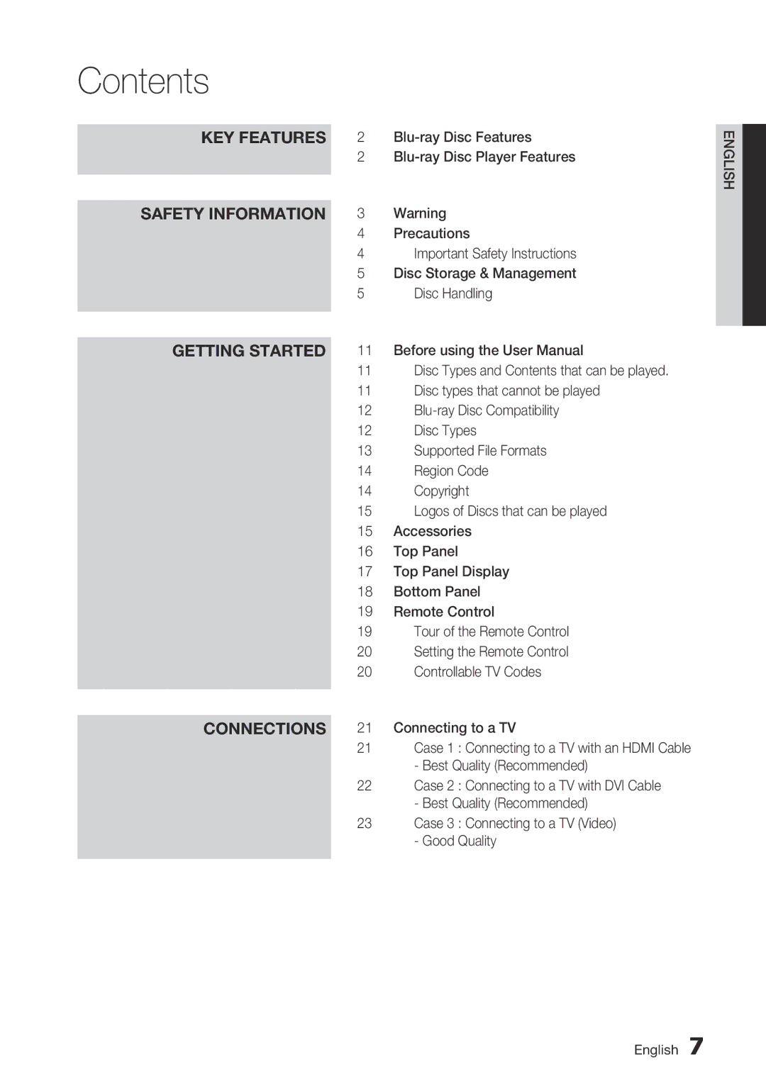 Samsung BD-C7500 user manual Contents 