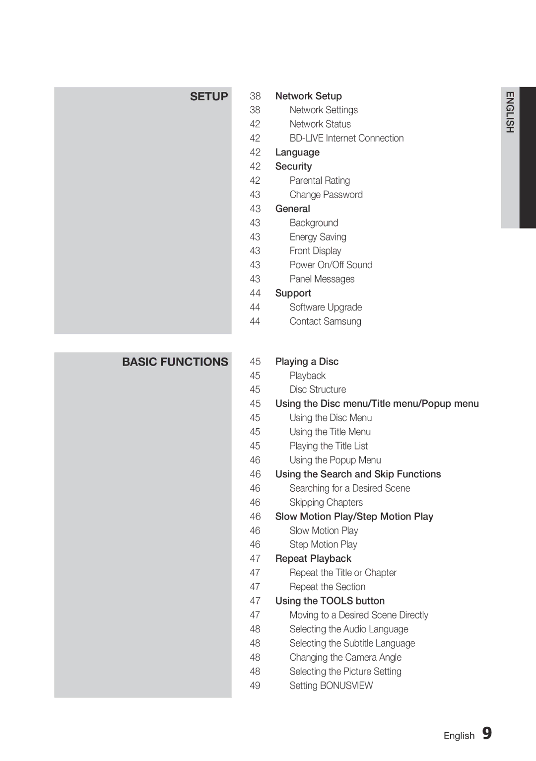 Samsung BD-C7500 user manual Setup Basic Functions 