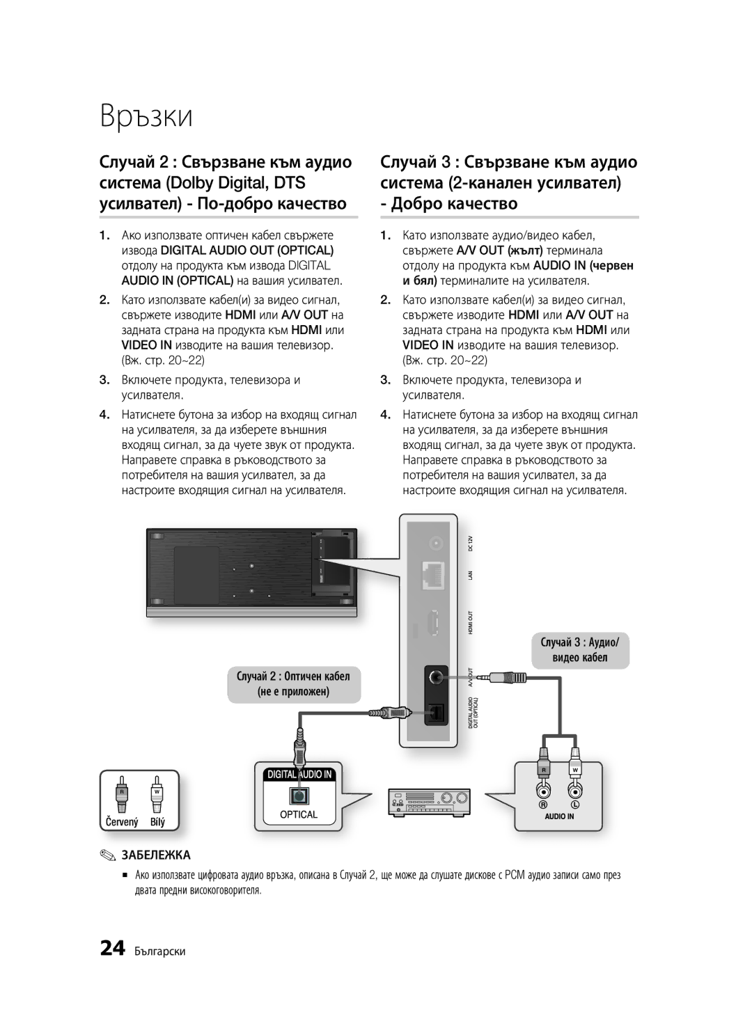 Samsung BD-C7500/EDC Вж. стр ~22 Включете продукта, телевизора и усилвателя, Случай 3 Аудио Видео кабел, Červený Bílý 