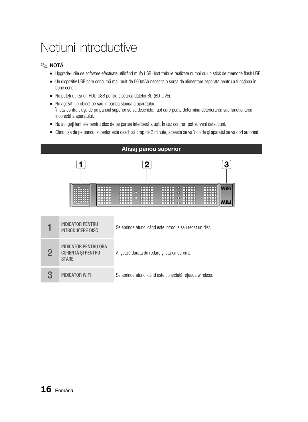 Samsung BD-C7500/EDC manual Afişaj panou superior, 16 Română 