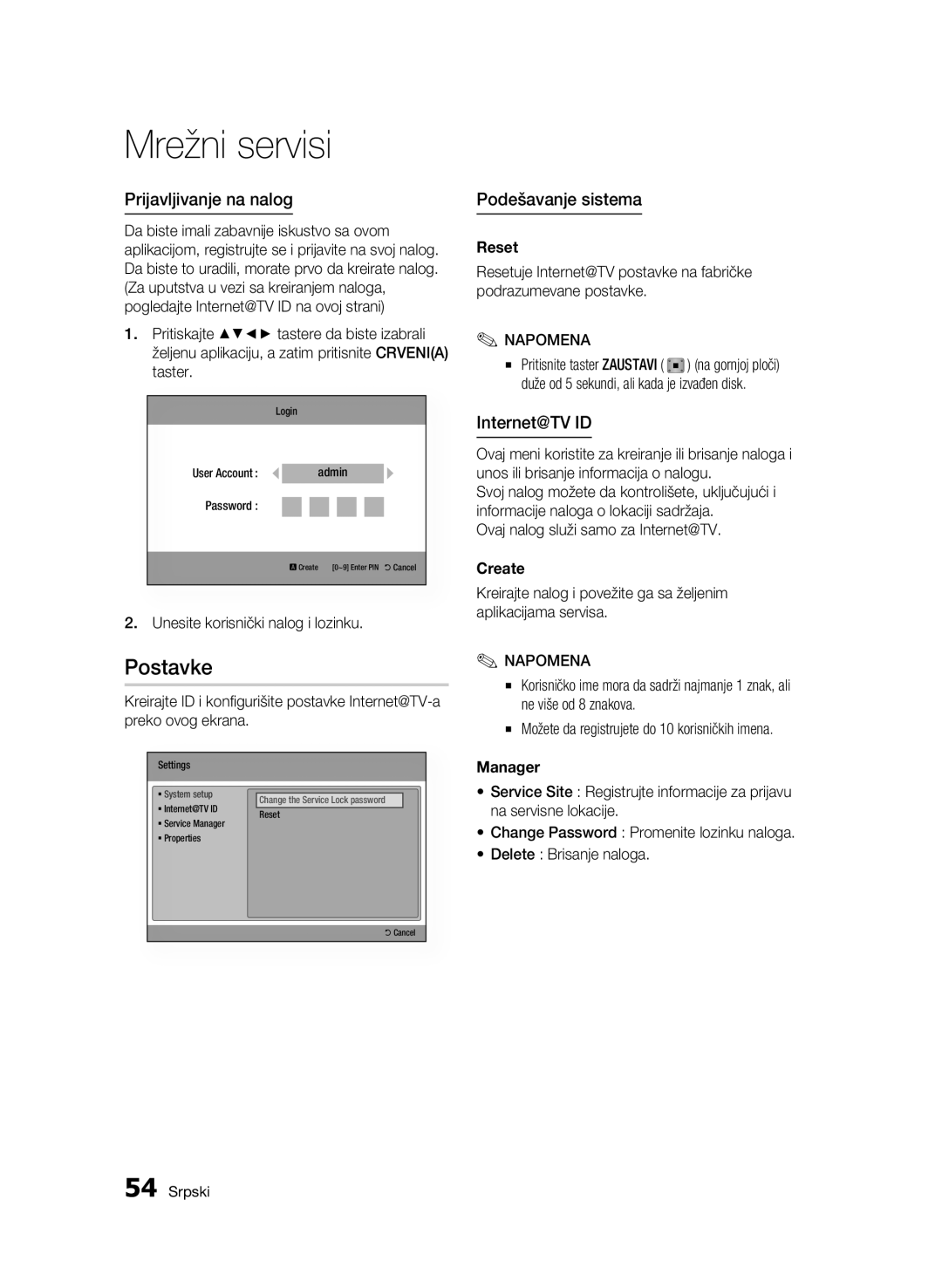 Samsung BD-C7500/EDC manual Prijavljivanje na nalog, Podešavanje sistema, Unesite korisnički nalog i lozinku 