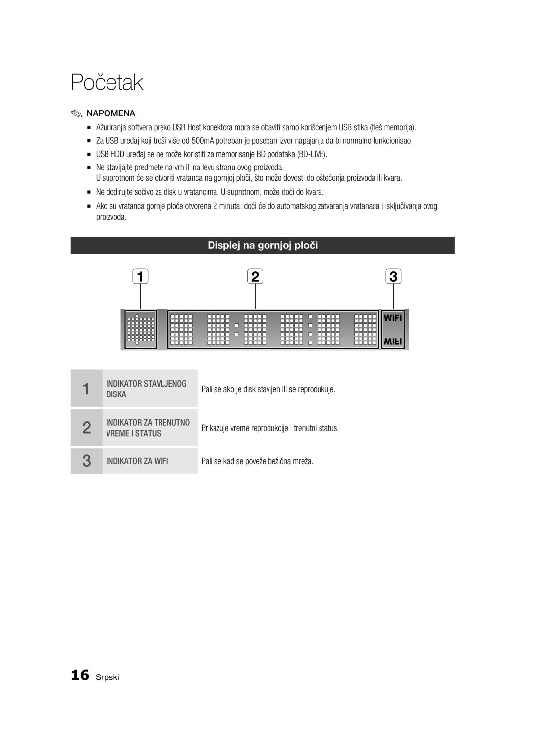 Samsung BD-C7500/EDC manual Displej na gornjoj ploči 