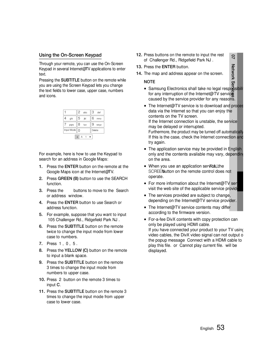 Samsung BD-C7500/XER manual Using the On-Screen Keypad, Press the Enter button Map and address appear on the screen 