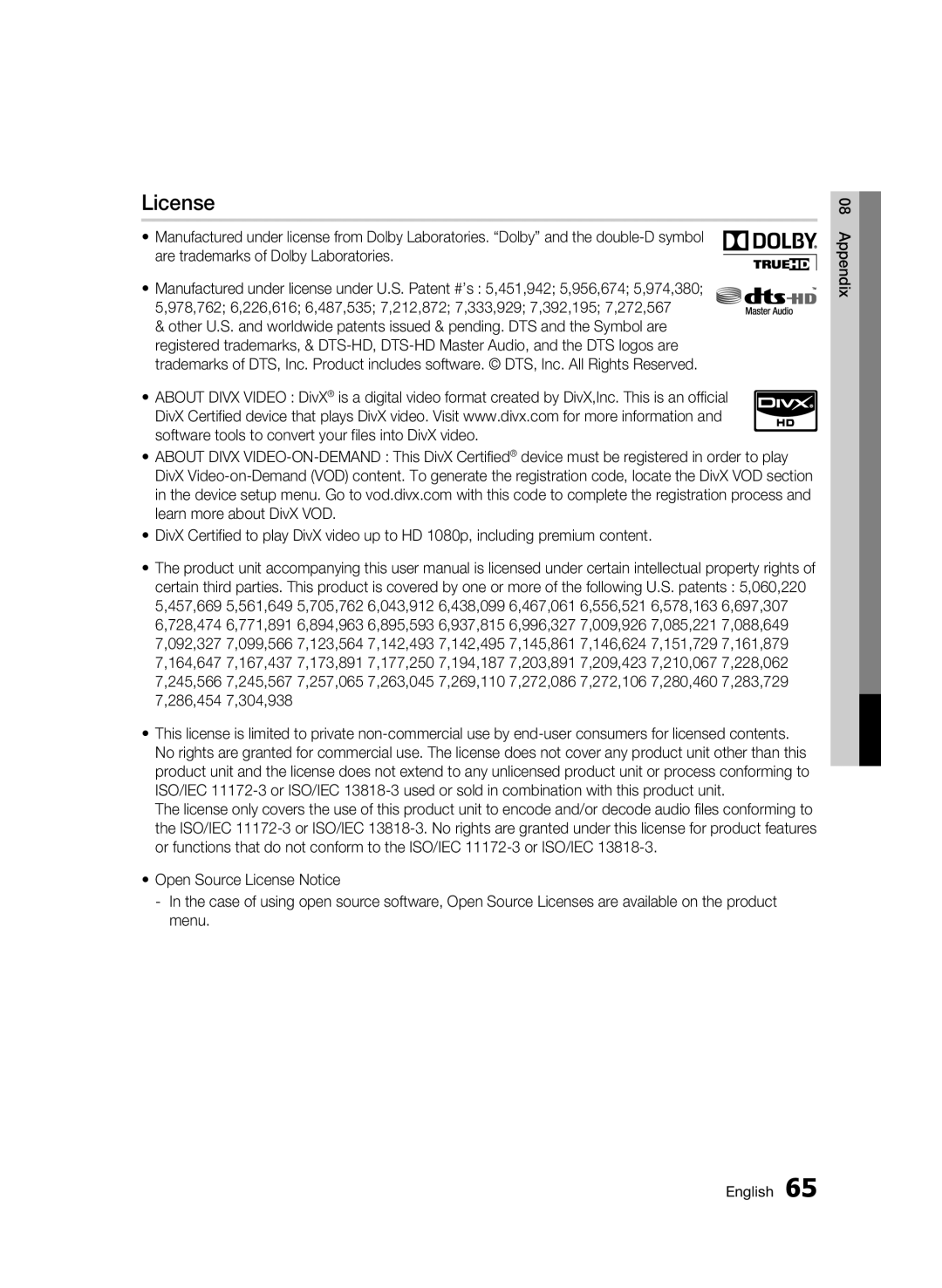 Samsung BD-C7500/XER, BD-C7500P/XER manual License 